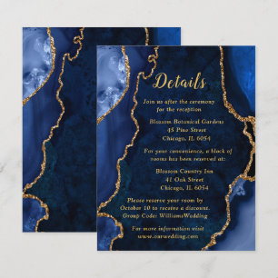 Navy Blue and Gold Agate Wedding Details Enclosure Card