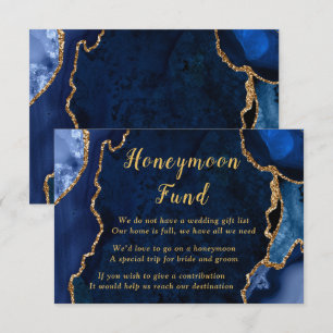 Navy Blue and Gold Agate Wedding Honeymoon Fund Enclosure Card