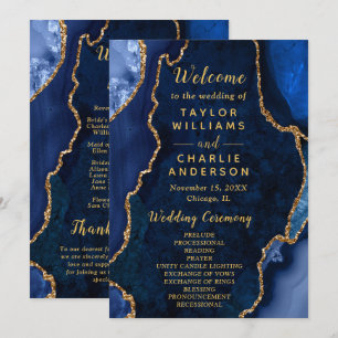 Navy Blue and Gold Agate Wedding Program