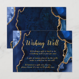 Navy Blue and Gold Agate Wedding Wishing Well Enclosure Card