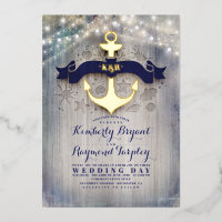 Navy Blue and Gold Anchor Rustic Beach Wedding