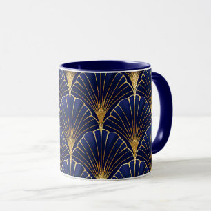 Navy blue and gold art deco mug