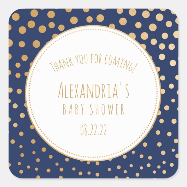 Navy blue and gold baby shower favour sticker (Front)