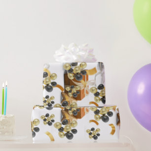 Navy Blue and Gold Balloon Matte Wrapping Paper