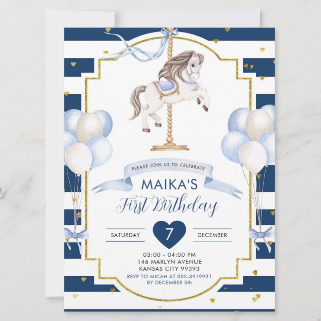 Navy Blue and Gold Birthday Invitation (Front)