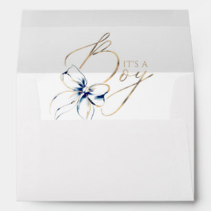 Navy Blue and Gold Bow Boy Baby Shower Envelope