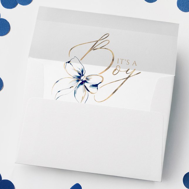 Navy Blue and Gold Bow Boy Baby Shower Envelope (Navy Blue Bow Baby Shower Envelopes)