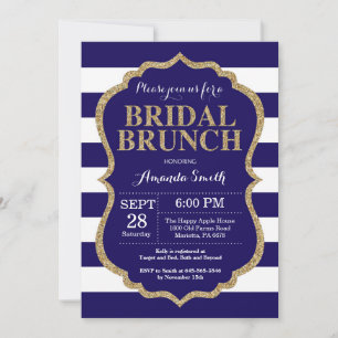 Navy Blue and Gold Bridal Brunch Invitation