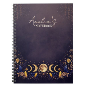 Navy Blue and Gold Celestial Moon Phase Notebook