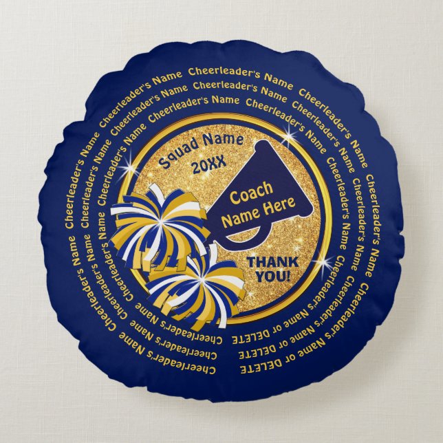 Navy Blue and Gold, Cheer Coach Gift Ideas, Cheer Round Pillow (Front)