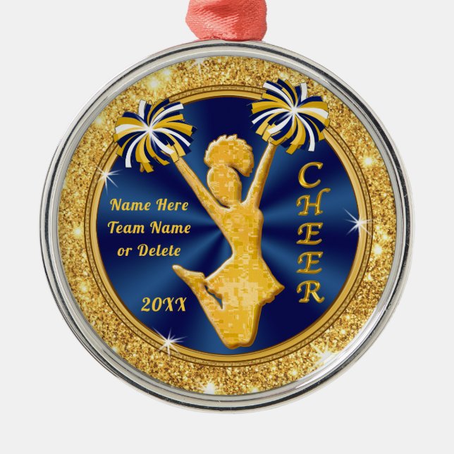 Navy Blue and Gold, Cheerleading Christmas Gifts, Metal Ornament (Front)
