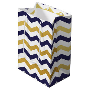 Navy Blue and Gold Chevron Pattern Gift Bag