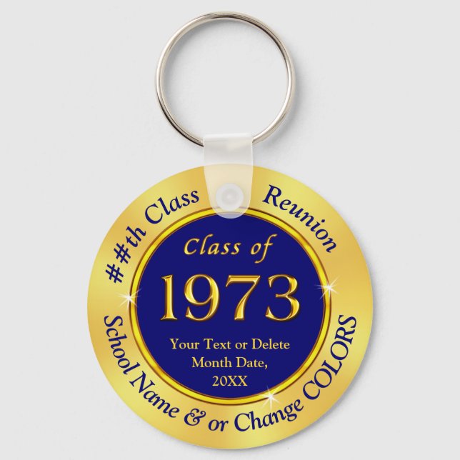Navy Blue and Gold, Class of 1973, Party Favours Keychain (Front)