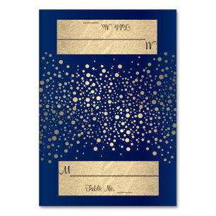 Navy Blue and Gold Confetti Dots Table Number