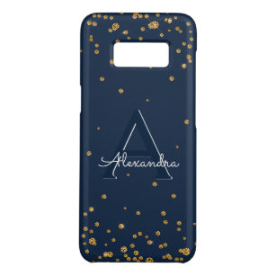 Navy Blue and Gold Confetti Monogram Case-Mate Samsung Galaxy S8 Case