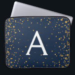 Navy Blue and Gold Confetti Monogram Laptop Sleeve<br><div class="desc">Navy Blue and Gold Confetti Elegant Monogram Case. This case can be customized to include your initial and first name.</div>