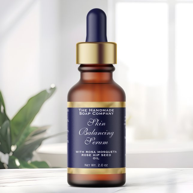 Navy Blue and Gold Cosmetics Dropper Bottle Label  (Creator Uploaded)