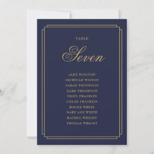 Navy Blue And Gold Deco Table Number Seating Chart