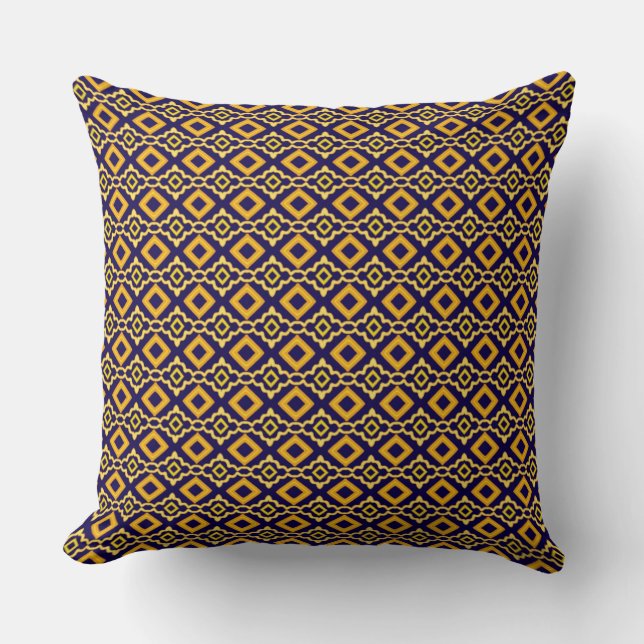 Navy Blue and Gold Diamond Pattern Throw Pillow (Front)