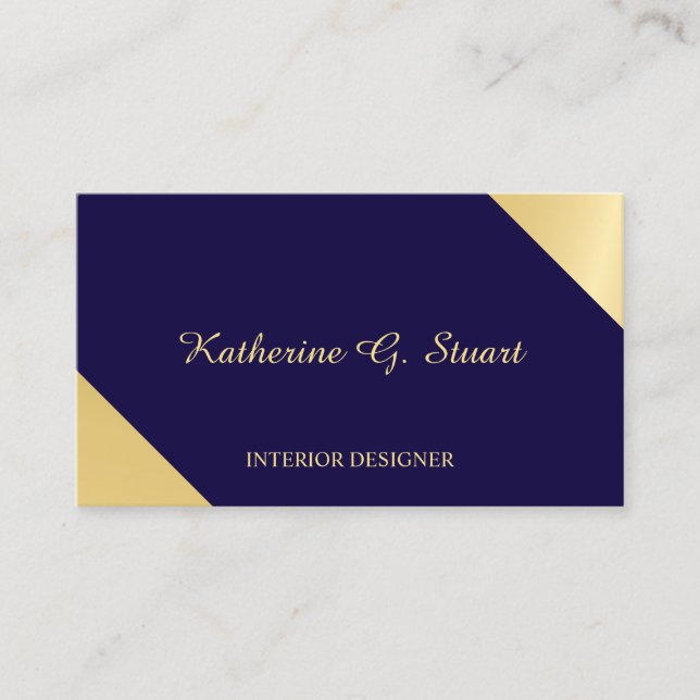 Navy Blue and Gold Elegant Geometric Business Card (Front)