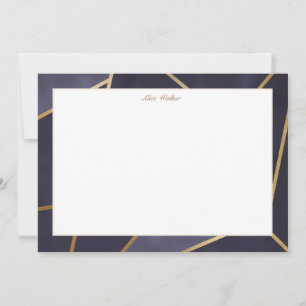 navy blue and gold elegant geometric monogram card