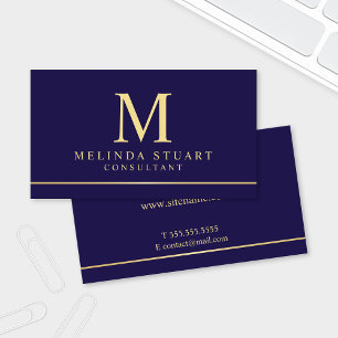 Navy Blue and Gold Elegant Monogram Business Card