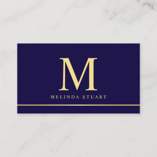 Navy Blue and Gold Elegant Monogram Business Card