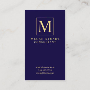 Navy Blue and Gold Elegant Monogram Business Card