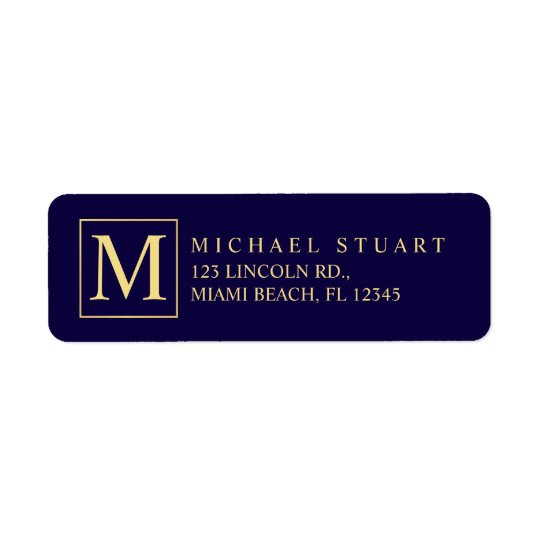Navy Blue and Gold Elegant Monogram Return Address Label
