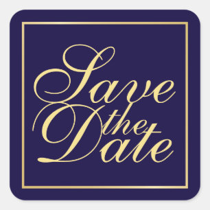 Navy Blue and Gold Elegant Wedding Save the Date Square Sticker