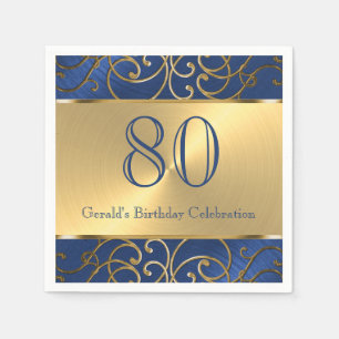 Navy Blue and Gold Filigree Swirls Napkin