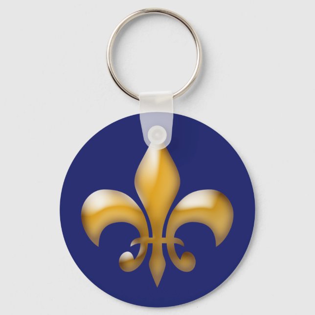 Navy Blue and Gold Fleur de Lis Keychain (Front)