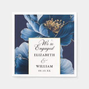 Navy Blue And Gold Floral Elegant Engagement Party Napkin