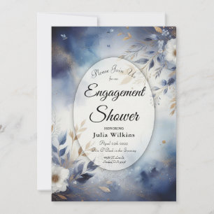  Navy Blue and Gold Floral Engagement Shower Invitation