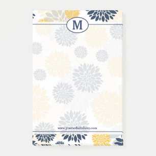 Navy Blue and Gold Floral Pattern Monogram Post-it Notes