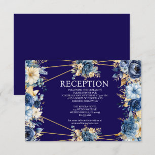 Navy Blue and Gold Floral Reception Enclosure Card