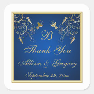 Navy Blue and Gold Floral Wedding Favour Sticker