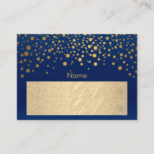 Navy Blue and Gold Foil with Confetti Dots Place Card