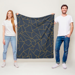 Navy blue and gold geometric fleece blanket