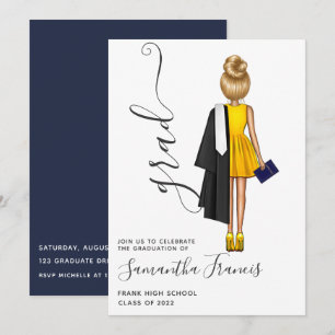 Navy Blue and Gold Girl Graduation Party Invitation