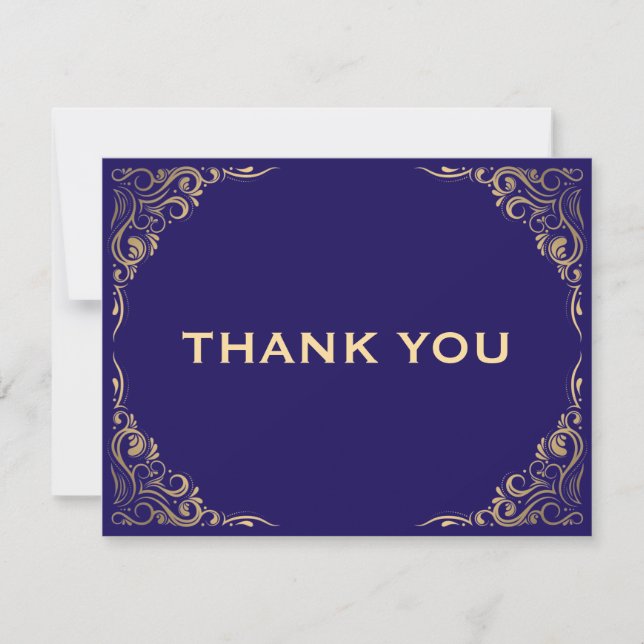 Navy Blue and Gold Glitter Frame Thank You Card (Front)