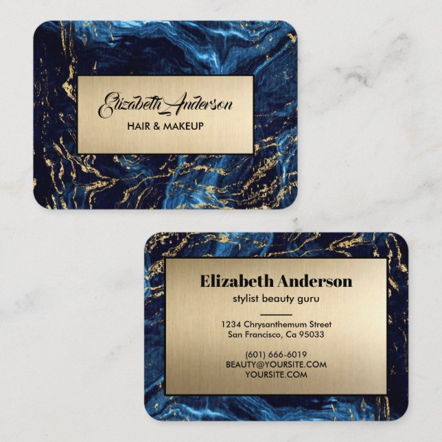 Navy Blue and Gold Glitter Modern Business Card (Front/Back)