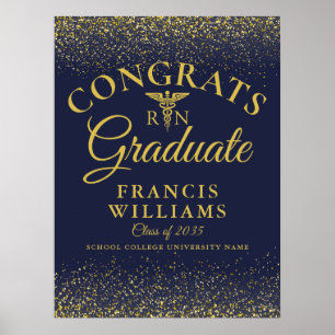 Navy Blue And Gold Glitter Nursing Graduation Sign