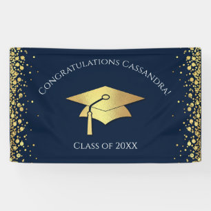 Navy Blue and Gold Graduation Banner