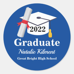 Navy Blue and Gold Graduation Cap Class of 2022 Classic Round Sticker