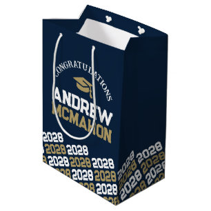 Navy Blue and Gold Graduation Class Year Medium Gift Bag