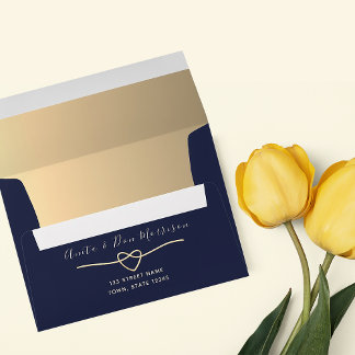 Navy Blue and Gold Heart Wedding Envelope