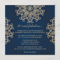Navy Blue and Gold Indian Style 50th Birthday
