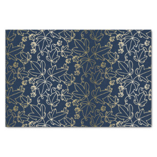 Navy Blue and Gold Ivy Leaf Floral Pattern Tissue Paper