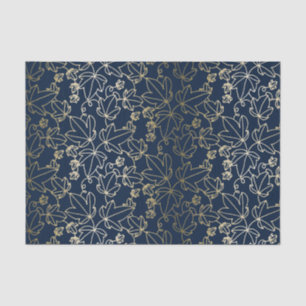 Navy Blue and Gold Ivy Leaf Floral Pattern Tissue Paper